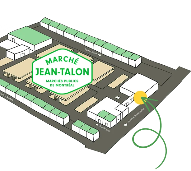 Plan du Marché Jean-Talon indiquant l’emplacement du Panier Québécois, avenue Henri-Julien